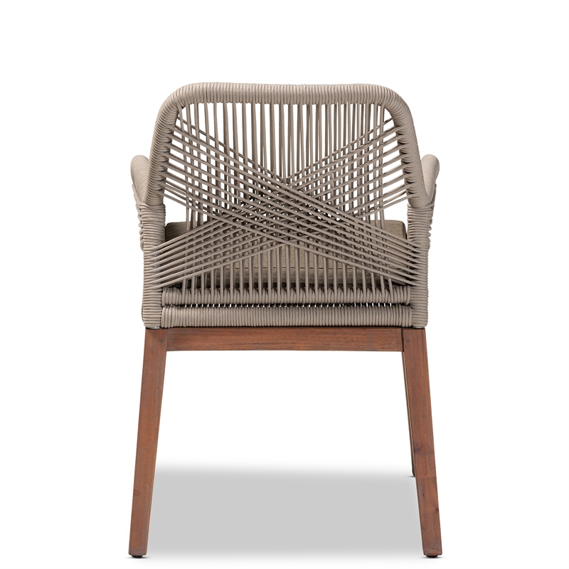 Pemberly Row Modern Gray Woven Rope Mahogany Dining Arm Chair