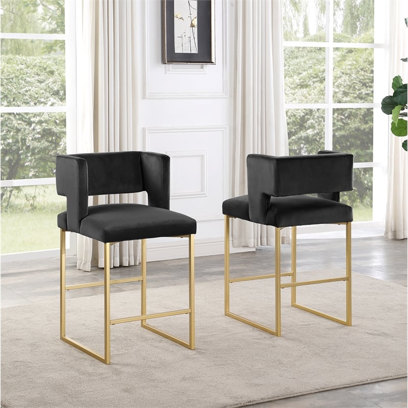 Pemberley Row Velvet Black Bar Stools Rectangular Set of 2 21
