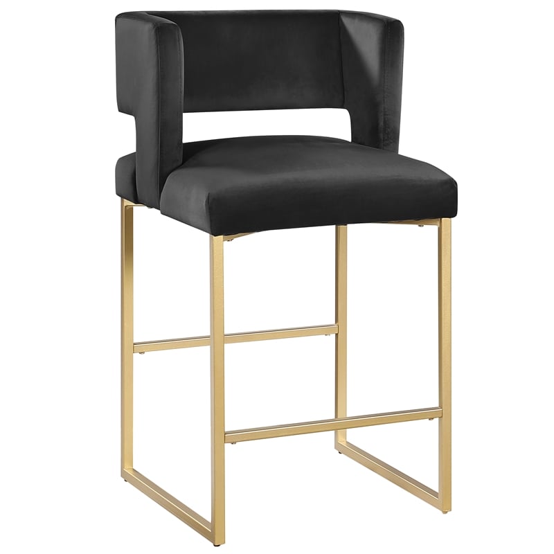 Pemberley Row Velvet Black Bar Stools Rectangular Set of 2 21