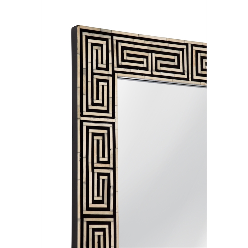Pemberly Row Natural Bone Floor Mirror in Black Engineered Wood