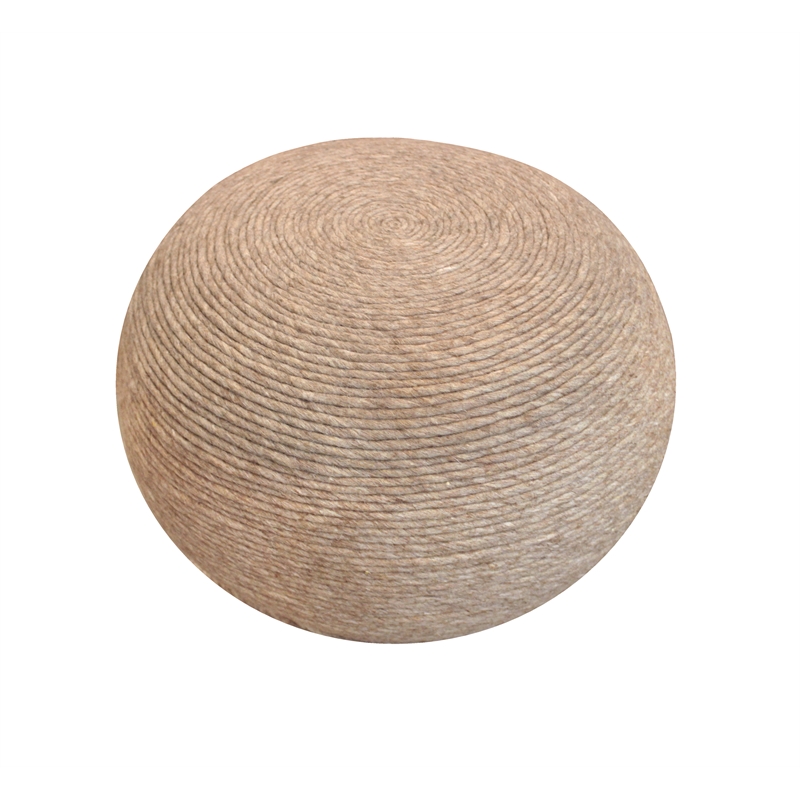 Pemberly Row Modern Round Pouf in Beige Wool with Polyester Filling