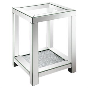 Pemberly Row Contemporary Square Glass Top Storage End Table in Mirrored