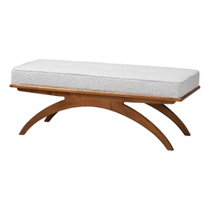 Pemberly Row Light Gray Boucle Fabric and Walnut Brown Wood Bench