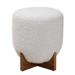 Pemberly Row Gray Boucle Fabric and Walnut Brown Wood Ottoman Footstool