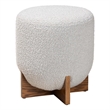 Pemberly Row Gray Boucle Fabric and Walnut Brown Wood Ottoman Footstool