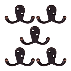 Pemberly Row Stainless Steel Double Hook in Oil Rubbed Bronze 5 Pack