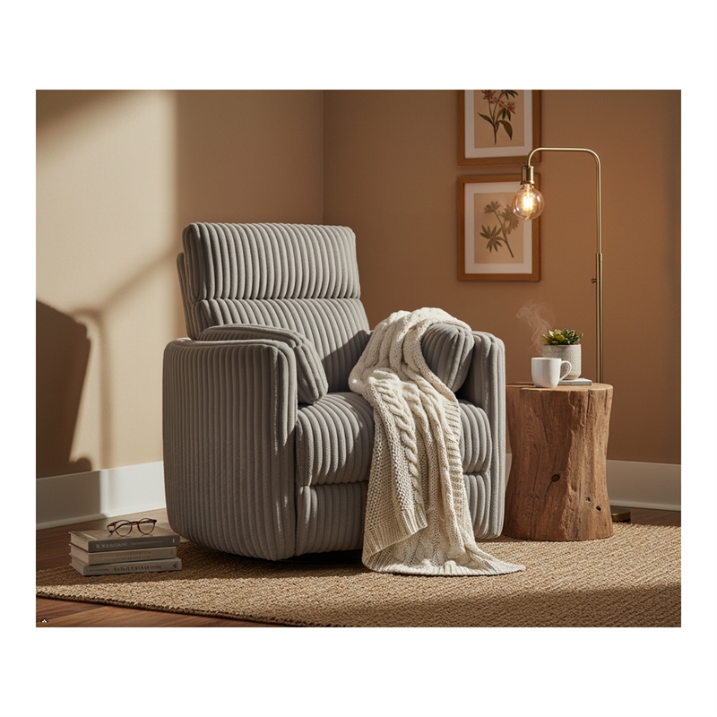 Pemberly Row Contemporary Fabric Swivel Glider Recliner in Gray