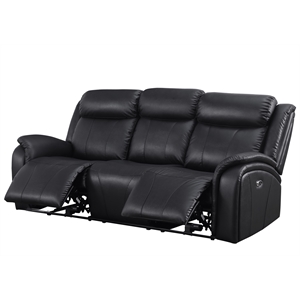 Pemberly Row Leather Sofa Power Reclining 3 Seater Theater Couch Sofa Black