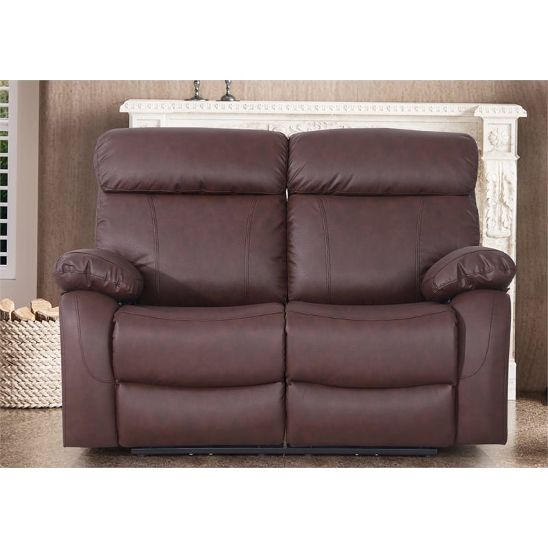 Pemberly Row Leather Loveseat Power Lift Reclining Sofa Theater Couch Brown