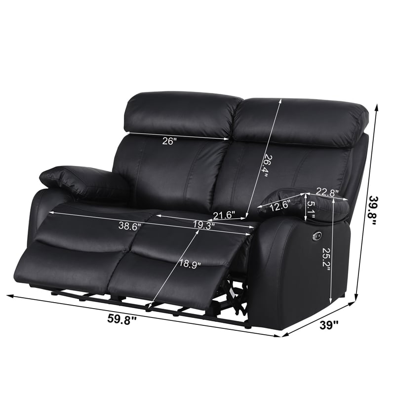 Pemberly Row Leather Loveseat Power Lift Reclining Sofa Theater Couch Brown