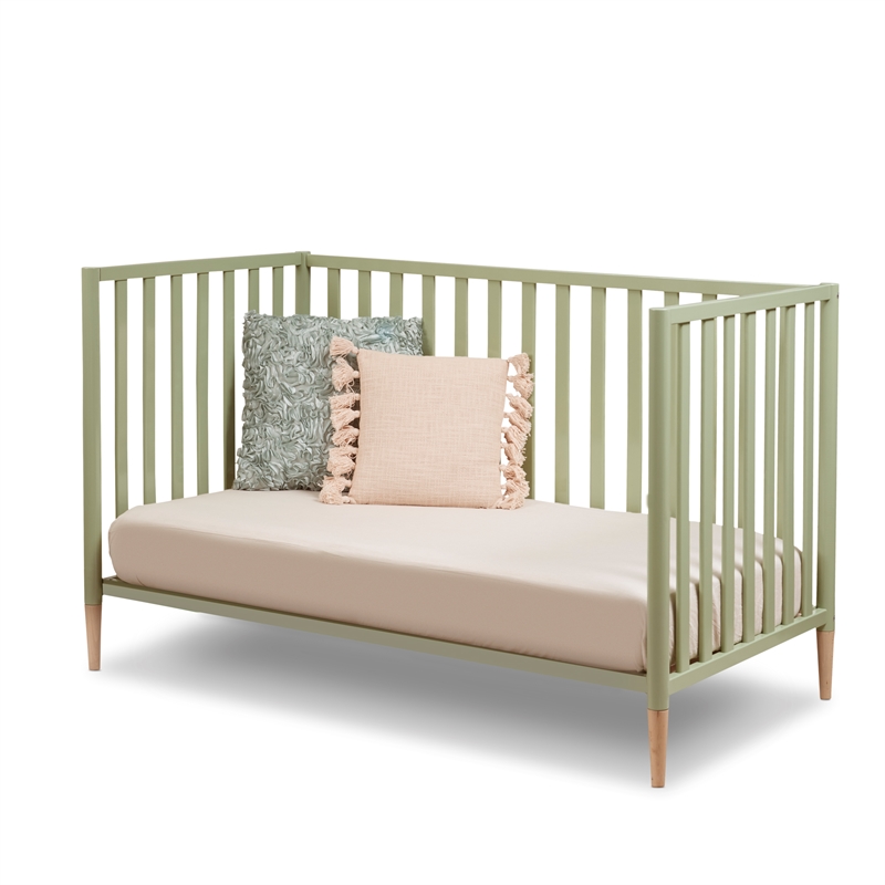 Pemberly Row Modern 3-in-1 Convertible Crib in & Natural Wood