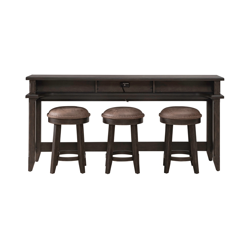 Pemberley Row Rubberwood Saddle Brown Bar Table Set Rectangular Built-In Charging Station 4-Piece