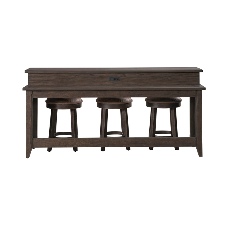 Pemberley Row Rubberwood Saddle Brown Bar Table Set Rectangular Built-In Charging Station 4-Piece