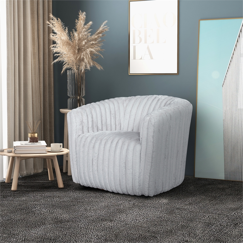 Pemberly Row Modern Living Room Round Back Velvet Swivel Chair in Light Gray