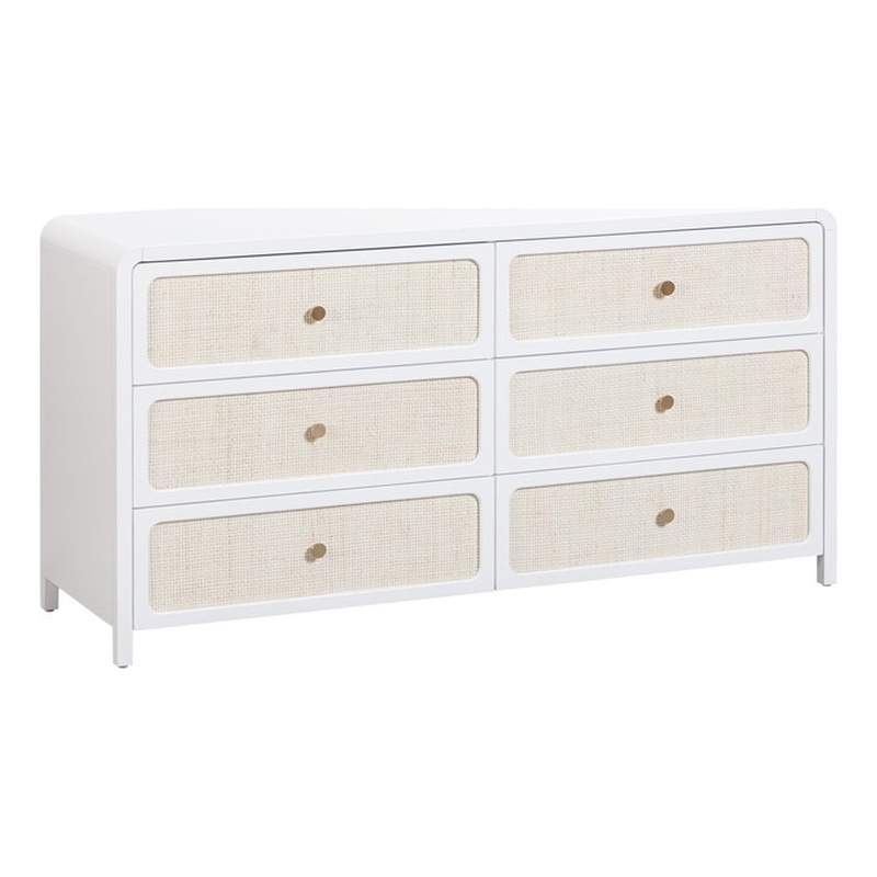 Pemberley Row Natural Rattan White Dresser Horizontal Felt-Lined Drawers Assembled