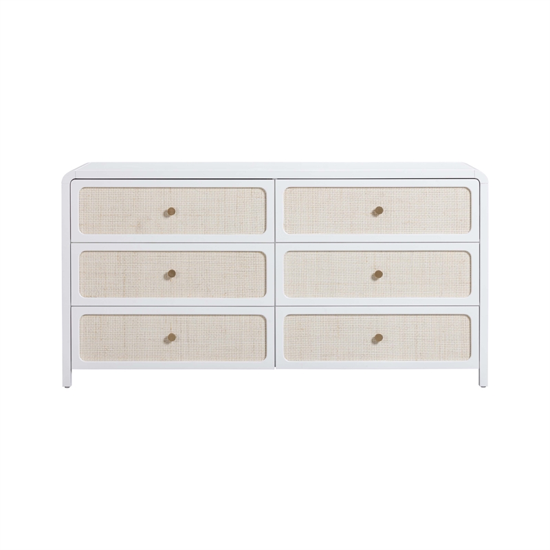 Pemberley Row Natural Rattan White Dresser Horizontal Felt-Lined Drawers Assembled