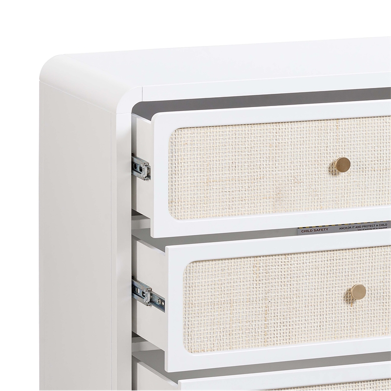 Pemberley Row Natural Rattan White Dresser Horizontal Felt-Lined Drawers Assembled