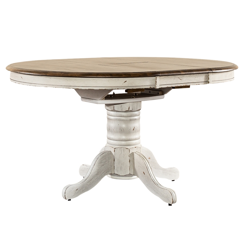 Pemberley Row Solid Wood Antique White Dining Table Oval Turned Pedestal Base Unassembled