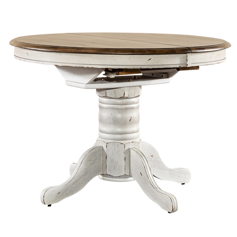 Pemberley Row Solid Wood Antique White Dining Table Oval Turned Pedestal Base Unassembled