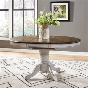 Pemberley Row Solid Wood Antique White Dining Table Oval Turned Pedestal Base Unassembled