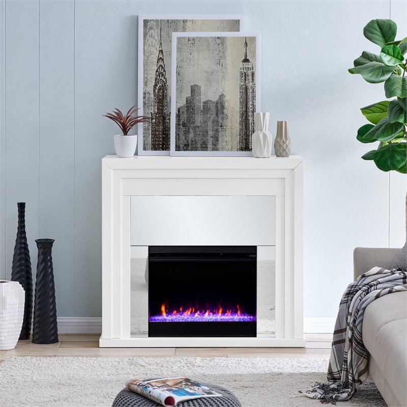 Pemberly Row Modern Color Changing Electric Fireplace in White