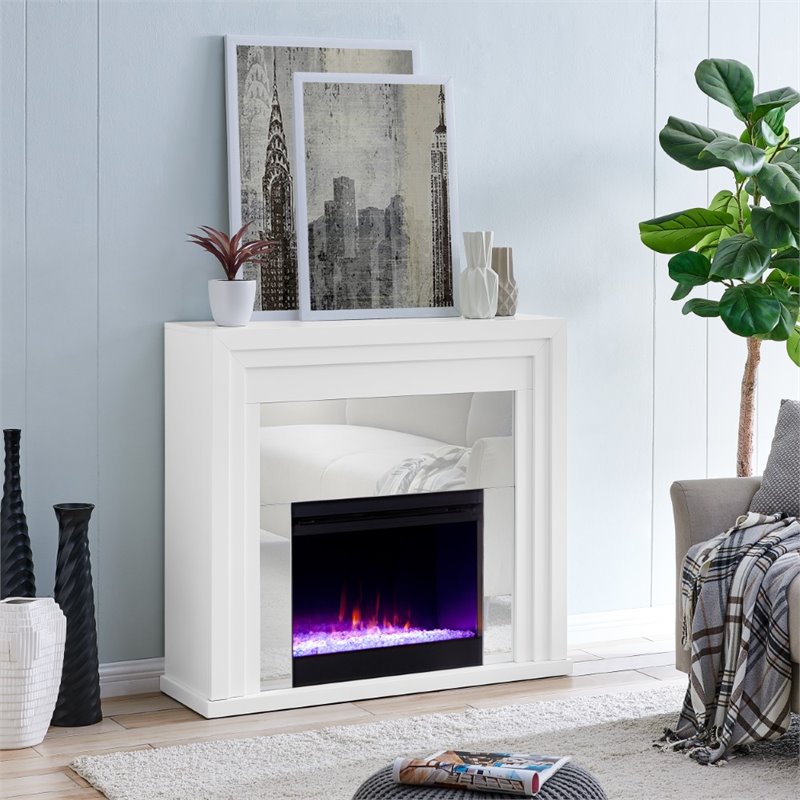 Pemberly Row Modern Color Changing Electric Fireplace in White