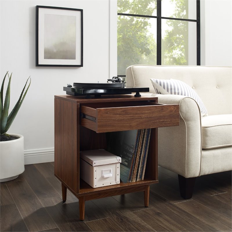 Pemberly Row 1 Particle Board Wood Drawer End Table in Walnut