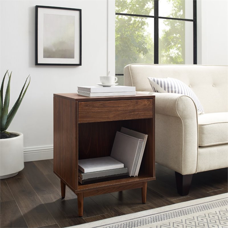 Pemberly Row 1 Particle Board Wood Drawer End Table in Walnut