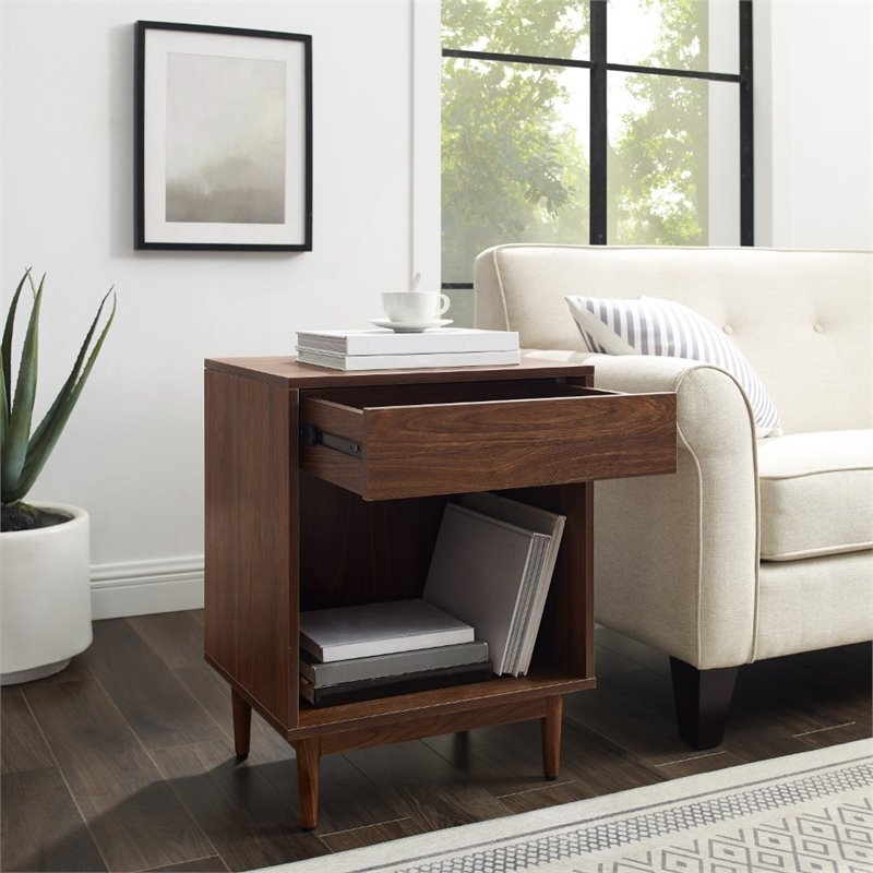 Pemberly Row 1 Particle Board Wood Drawer End Table in Walnut