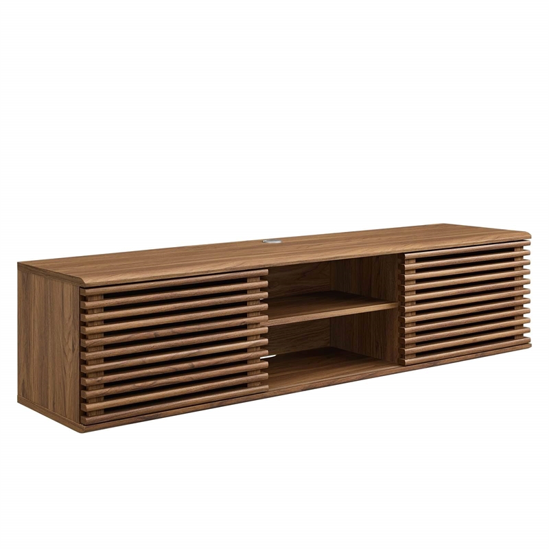 Pemberley Row Wood Walnut Media Console TV Stand Wall-Mount Adjustable Shelf 14.5