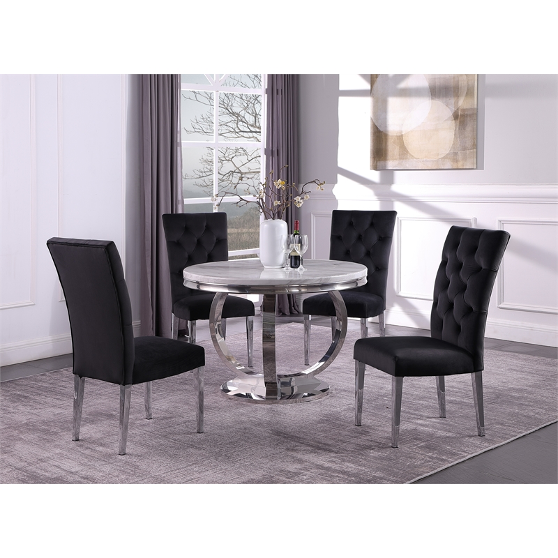 Pemberly Row 5-piece Modern Faux Marble Round Dining Set in Black