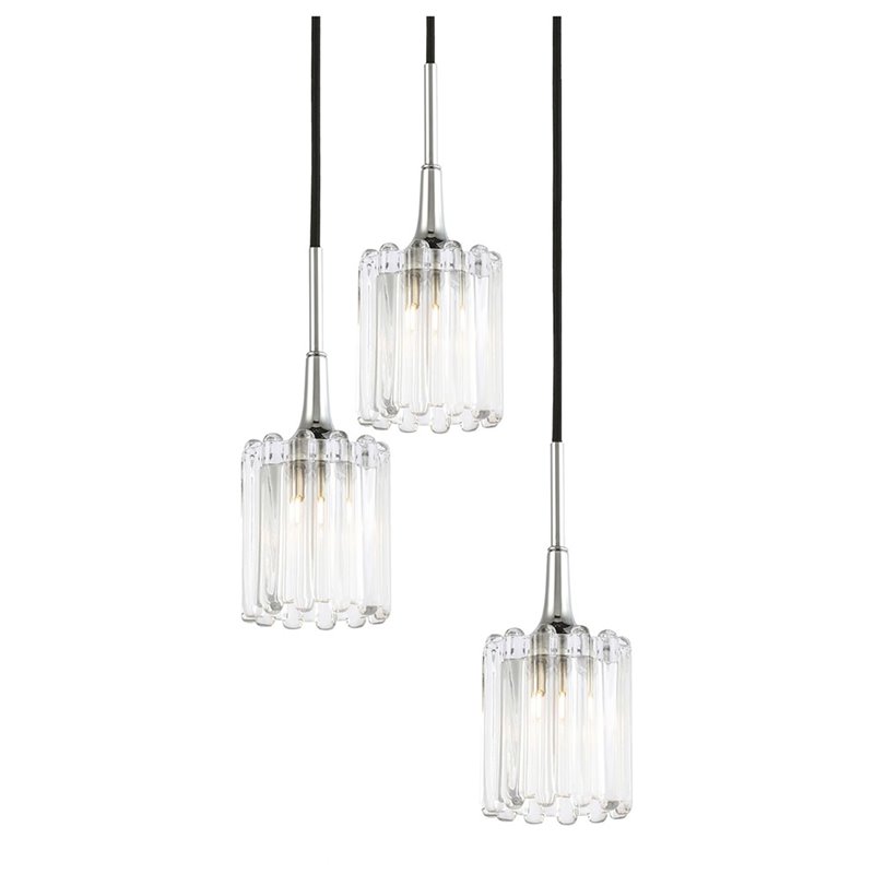 Pemberly Row Contemporary 3-Light Swizzle Glass Pendant in Chrome