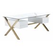 Pemberly Row Large Glass & Polished Steel Desk in Gold/White and Clear