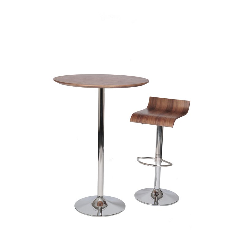 Pemberly Row Modern Wood Veneer & High Polished Steel Dining Table in Walnut