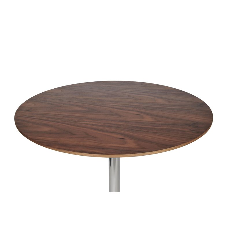 Pemberly Row Modern Wood Veneer & High Polished Steel Dining Table in Walnut
