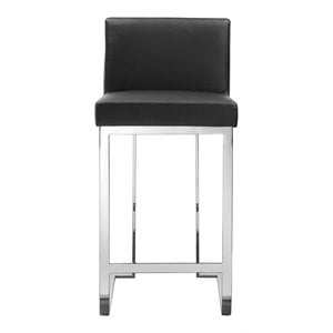 Pemberly Row 26&quot Faux Leather & High Polished Steel Counter Stool in Black
