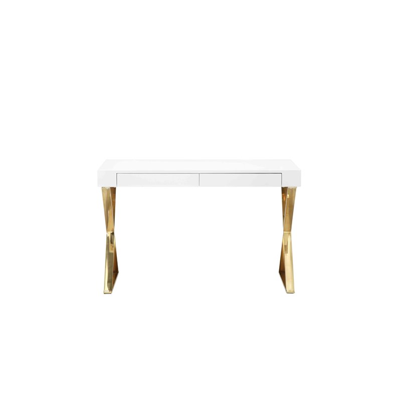 Pemberley Row High Gloss Lacquer White/Gold Desk Rectangular 47