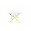 Pemberly Row Lacquer & High Polished Steel Metal Dining Table in White/Gold
