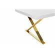 Pemberly Row Lacquer & High Polished Steel Metal Dining Table in White/Gold
