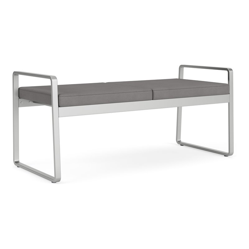 Pemberly Row Polyurethane 2-Seat Bench in Silver/Castillo Metal