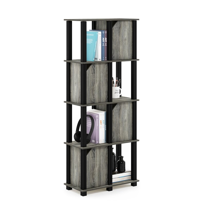 Pemberly Row Engineered Wood 5-Tier Storage Shelf with 4 Doors in Oak Gray