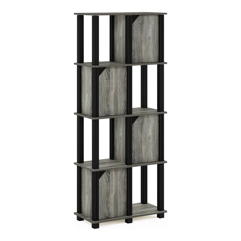Pemberly Row Engineered Wood 5-Tier Storage Shelf with 4 Doors in Oak Gray