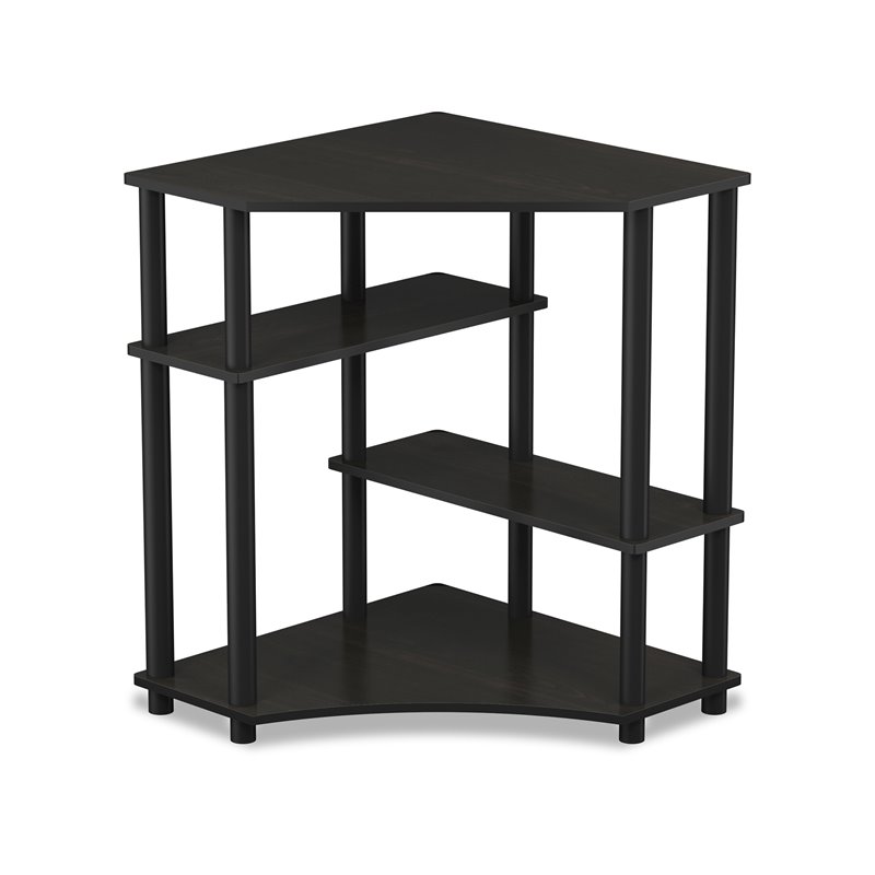 Pemberly Row Wood Space Saving Corner Desk w/ Shelves - Espresso/Black