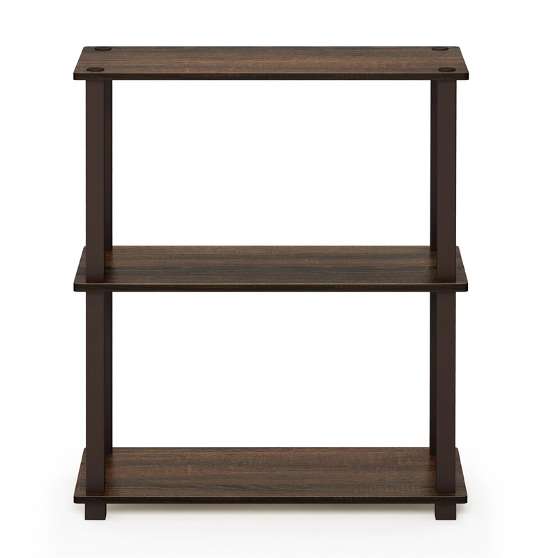 Pemberly Row Turn-S-Tube Wood 3-Tier Compact Shelf Display Rack in Walnut/Brown