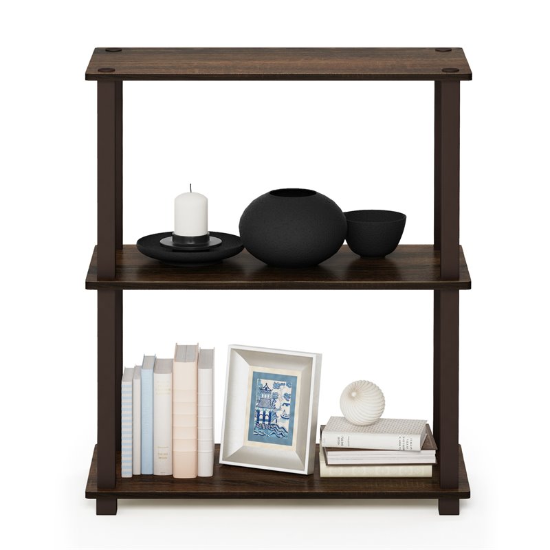 Pemberly Row Turn-S-Tube Wood 3-Tier Compact Shelf Display Rack in Walnut/Brown