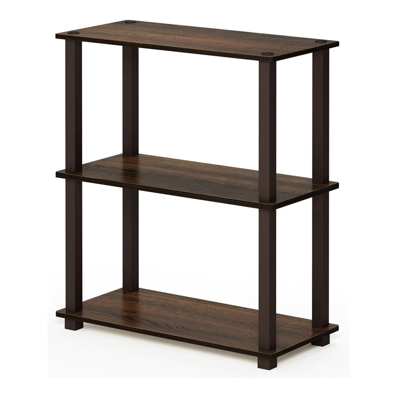 Pemberly Row Turn-S-Tube Wood 3-Tier Compact Shelf Display Rack in Walnut/Brown
