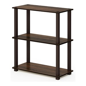Pemberly Row Turn-S-Tube Wood 3-Tier Compact Shelf Display Rack in Walnut/Brown
