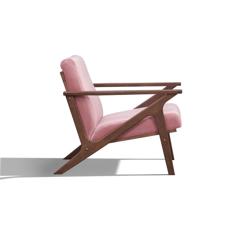 Pemberly Row Solid Wood and Velvet Upholstered Accent Armchair in Blush Pink