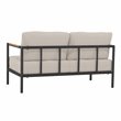 Pemberly Row Aluminum & Fabric Loveseat with Teak Arm Accents in Beige/Black