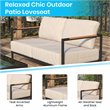 Pemberly Row Aluminum & Fabric Loveseat with Teak Arm Accents in Beige/Black